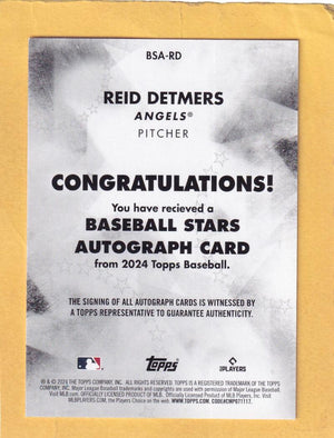 2024 Topps Baseball Stars Autographs #BSA-RD Reid Detmers NM-MT+ Auto Los Angeles Angels Image 2