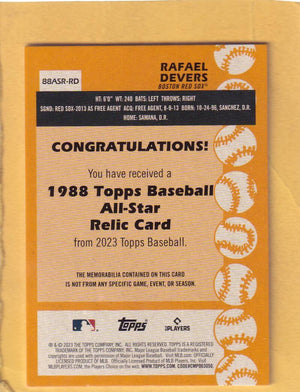 2023 Topps 1988 All-Star Baseball Relics #88ASR-RD Rafael Devers NM-MT+ MEM Boston Red Sox Image 2