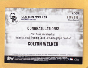 2022 Topps International Trading Card Day Baseball Autographs #AC-CW Colton Welker 28/390 NM-MT+ Auto Colorado Rockies Image 2