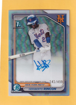 2024 Bowman Chrome Prospect Autographs Refractors 1st Bowman #CPA-HR Heriberto Rincon NM-MT+ Auto 141/499 New York Mets  Image 1