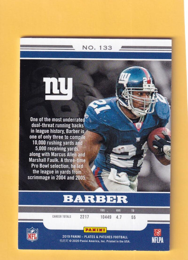
                
                    Load image into Gallery viewer, 2019 Panini Plates and Patches Purple #133 Tiki Barber NM-MT 2/35 New York Giants Image 2
                
            