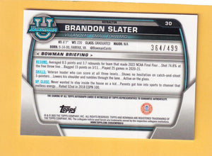 2022-23 Bowman University Chrome Prospect Autograph Refractor #30 Brandon Slater 1st Bowman NM-MT+ Auto 364/499 Villanova Image 2