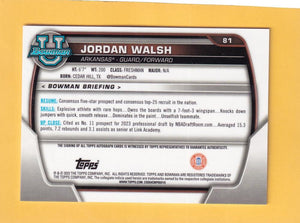 2022-23 Bowman University Chrome Prospect Autograph #81 Jordan Walsh 1st Bowman NM-MT+ Auto Arkansas Image 2