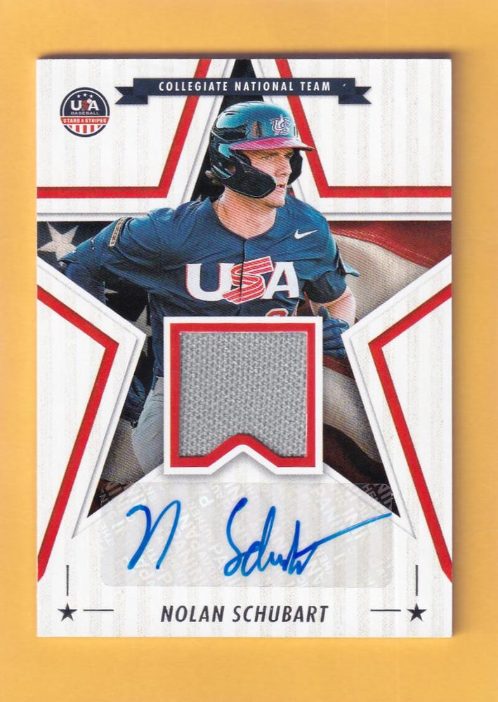 2025 Panini Stars and Stripes Stars and Stripes Signature Materials #51 Nolan Schubart NM-MT+ MEM Auto USA Baseball Collegiate National Team Image 1
