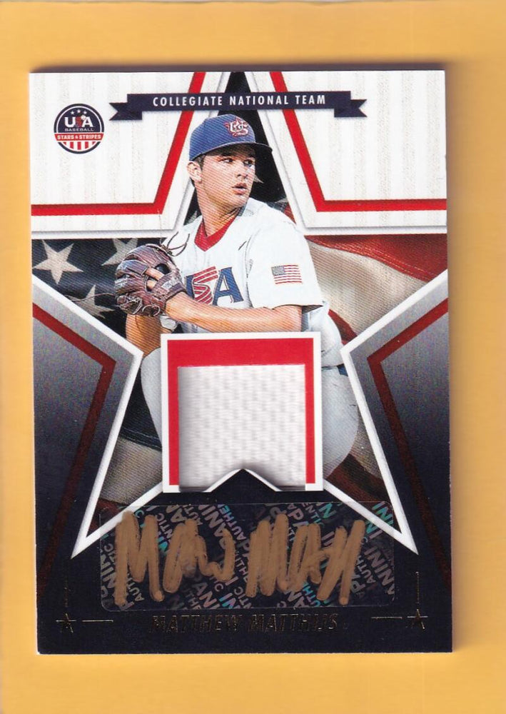 2025 Panini Stars and Stripes Stars and Stripes Signature Materials Black Gold #44 Matthew Matthijs NM-MT+ MEM Auto USA Baseball Collegiate National T Image 1
