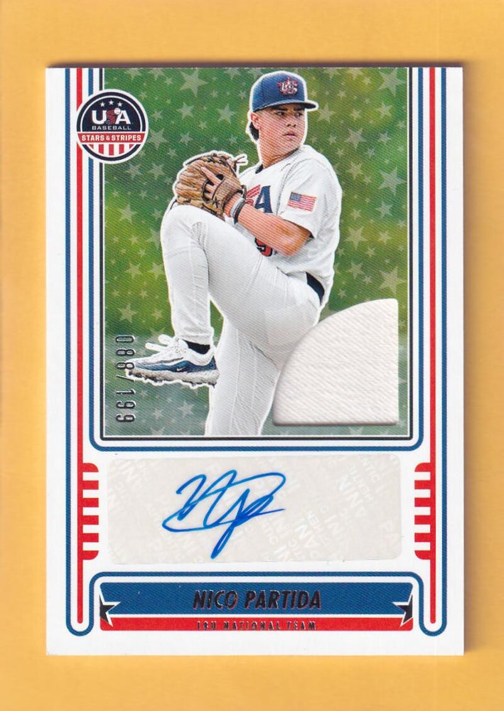 2025 Panini Stars and Stripes 18U National Team Signatures Materials #9 Nico Partida NM-MT+ MEM Auto 88/199 USA Baseball 18U National Team Image 1