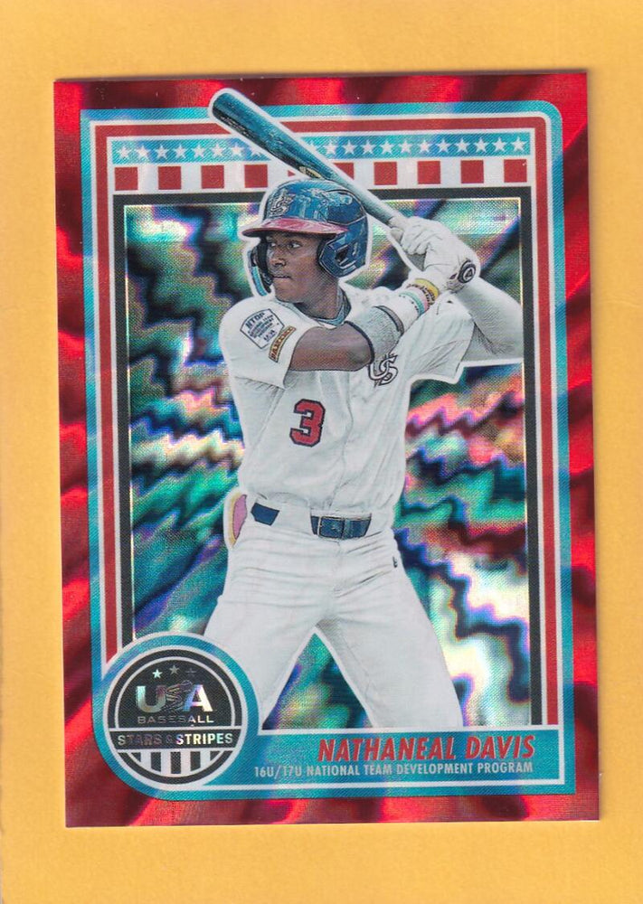 2025 Panini Stars and Stripes Red Lightning #197 Nathaneal Davis NM-MT+ 25/30 USA Baseball 16U/17U National Team Development Program Image 1