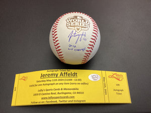 Jeremy Affeldt "2012 WS Champs" San Francisco Giants Autographed 2012 WS Baseball