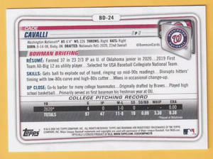 2020 Bowman Draft Gold #BD-24 Cade Cavalli NM-MT+ 21/50 Washington Nationals
