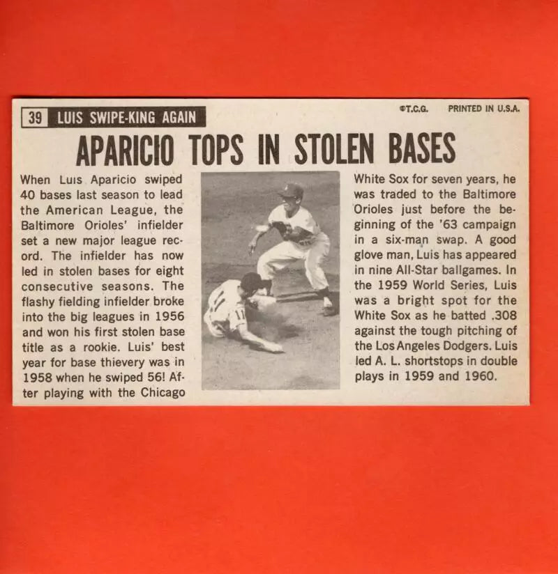 
                
                    Load image into Gallery viewer, 1964 Topps Giants #39 Luis Aparicio EX/NM Baltimore Orioles
                
            
