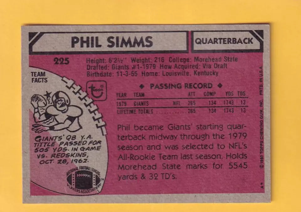 
                
                    Load image into Gallery viewer, 1980 Topps #225 Phil Simms EX+ Excellent+ RC Rookie New York Giants #32405
                
            
