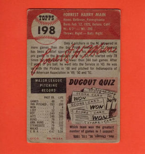 1953 Topps #198 Forrest Main G Good Pittsburgh Pirates