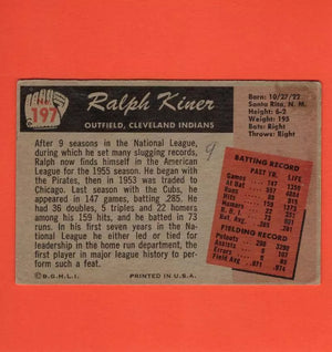 1955 Bowman #197 Ralph Kiner F Fair Cleveland Indians