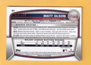 2023 Bowman Chrome Refractor Aqua RayWave #84 Matt Olson NM-MT+ 116/199 Atlanta Braves