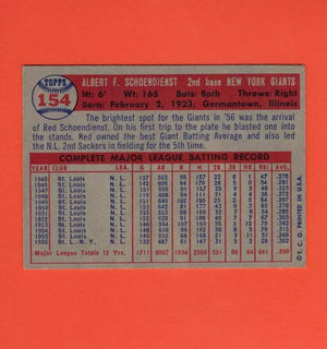 1957 Topps #154 Red Schoendienst VG+ Very Good Plus New York Giants
