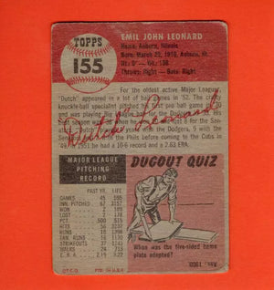 1953 Topps #155 Dutch Leonard F Fair Chicago Cubs