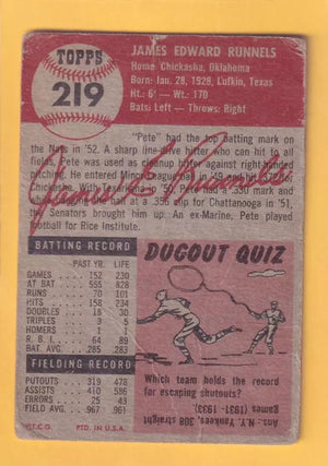 1953 Topps #219 Pete Runnels UER P Poor Washington Senators #33051