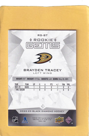 2022-23 Upper Deck Black Diamond Rookie Gems #RG-BT Brayden Tracey NM-MT+ RC Rookie 315/399 Anaheim Ducks Image 2