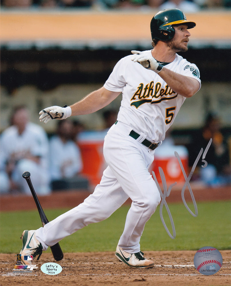 John Jaso Oakland A's 8x10 Autographed Photo (Vertical, Batting, White Jersey)