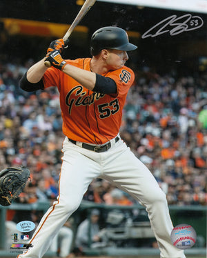 Austin Slater San Francisco Giants Autographed 8x10 Photo (Vertical, Batting, Orange Jersey)