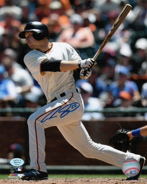 Austin Slater San Francisco Giants Autographed 8x10 Photo (Vertical, Swinging, White Jersey)