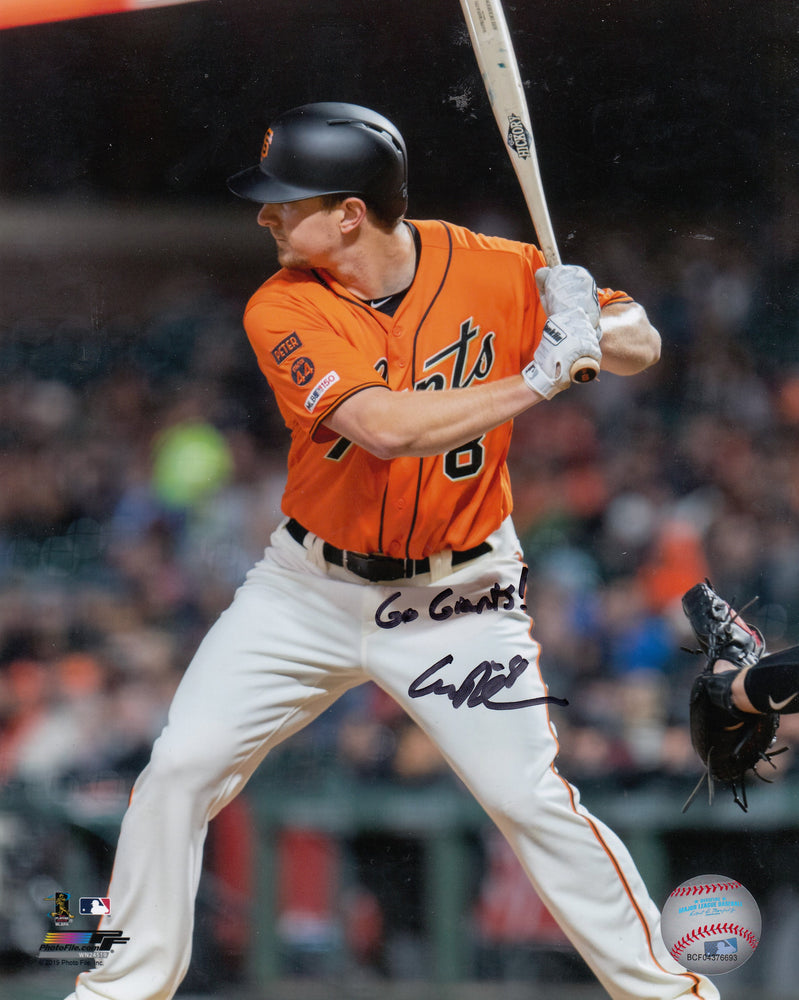Alex Dickerson "Go Giants!" San Francisco Giants Autographed 8x10 Photo (Vertical, Batting, Orange Jersey)