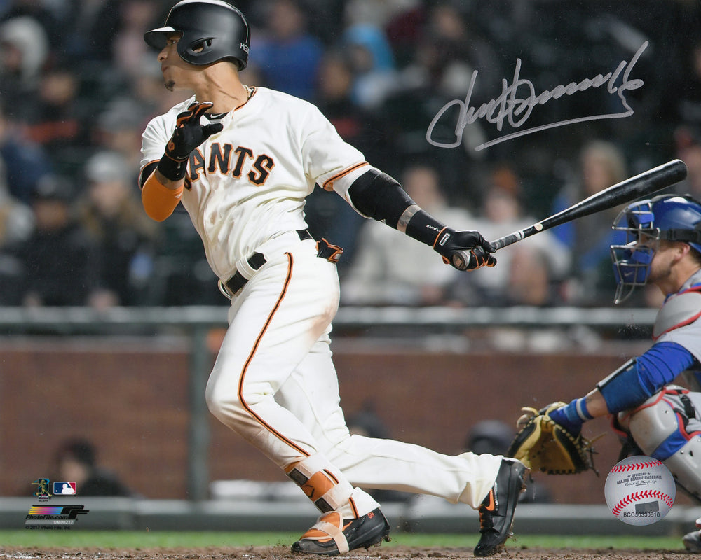 Gorkys Hernandez San Francisco Giants Autographed 8x10 Photo (Horizontal, Swinging, White Jersey)