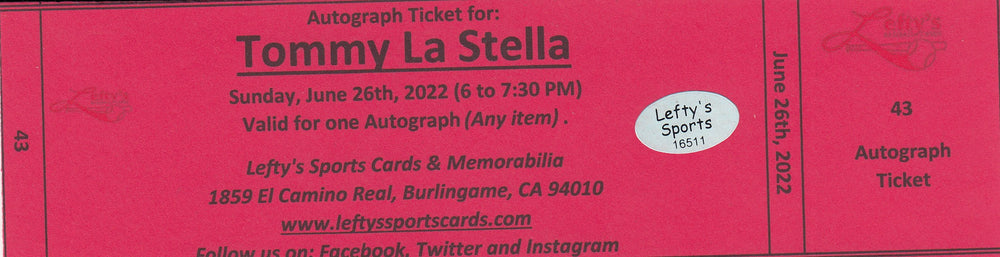 Tommy La Stella San Francisco Giants Autographed 8x10 Photo (Horizontal, Batting, White Jersey)