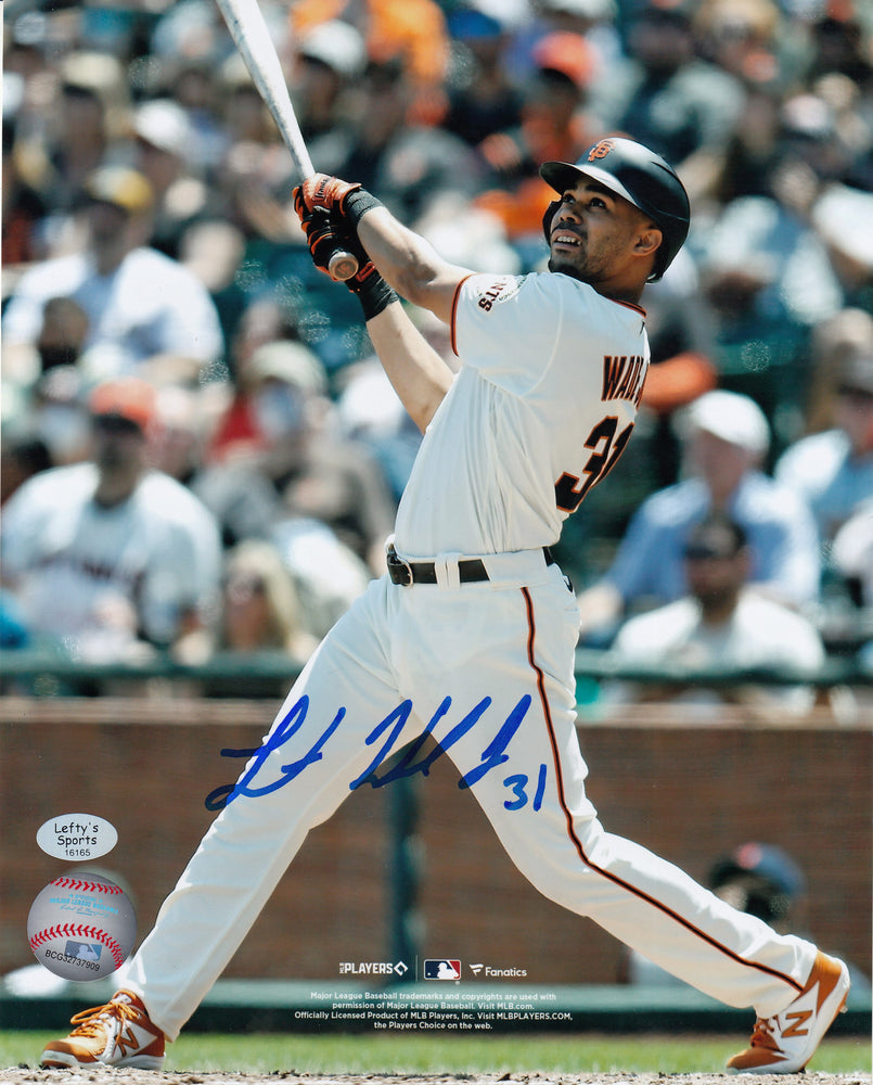 LaMonte Wade Jr. San Francisco Giants Autographed 8x10 Photo (Vertical, Swinging, White Jersey)